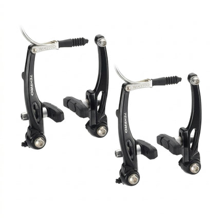 BRAKES - Tektro V Brake Set, 110mm Arms, 55mm Brake Pads, Dual Tension Adjuster, Linear Spring, Forged Alloy, BLACK (Front & Rear)