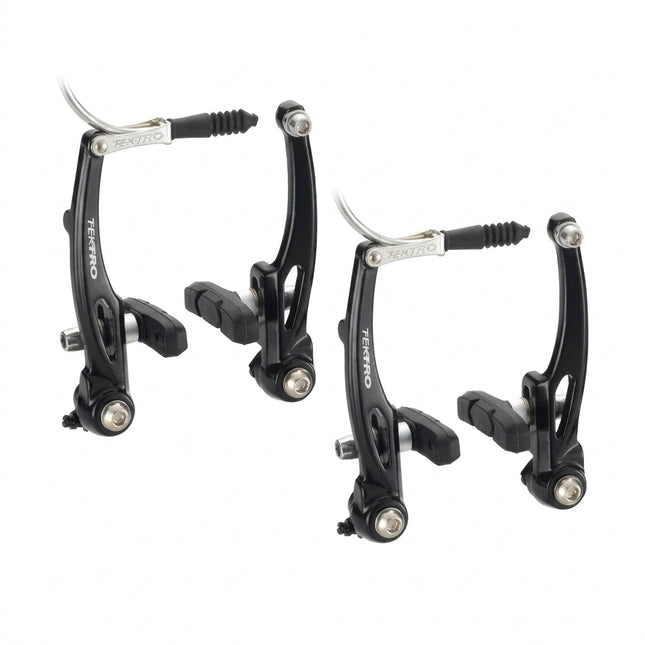 BRAKES - Tektro V Brake Set, 110mm Arms, 55mm Brake Pads, Dual Tension Adjuster, Linear Spring, Forged Alloy, BLACK (Front & Rear)