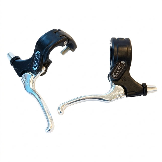 BRAKE LEVER - Dia-compe Tech 77 BMX Brake Lever Set, With Hinged Clamp, Alloy, 2 Finger Type, BLACK with SILVER (Sold In Pairs)