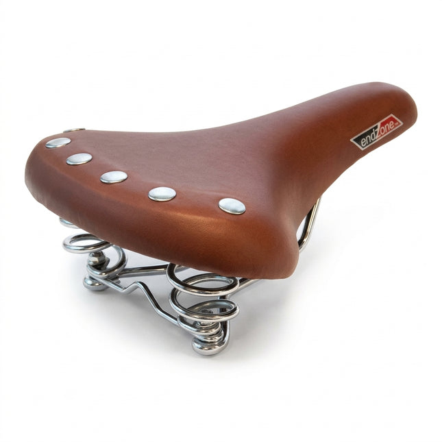 SADDLE , CRUISER, 268mmL x 221mm, CP COIL SPRING, Brown w/Rivets