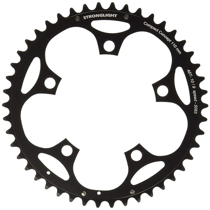 Stronglight Bicycle CHAINRING - ROAD "STRONGLIGHT", 46T, 5083 Black - 110mm BCD, 5 Hole for 9/10 Spd (Does NOT have Pickup Points)