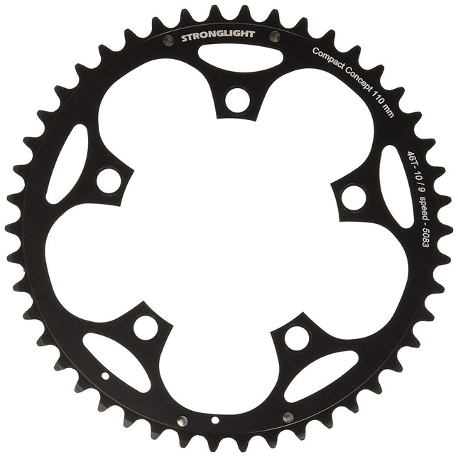 Stronglight Bicycle CHAINRING - ROAD "STRONGLIGHT", 46T, 5083 Black - 110mm BCD, 5 Hole for 9/10 Spd (Does NOT have Pickup Points)