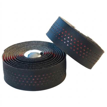 Velo Handlebar Cushion Tape, Black Microfibre + RED Shockproof gel, w Plugs