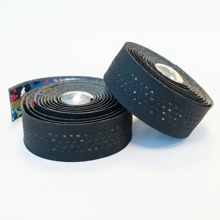 Velo Handlebar Cushion Tape, Black Microfibre + MULTI-COLOUR Shockproof gel, w Plugs