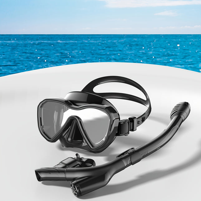 Professional Silicone Snorkel Set for Adults - 180° Panoramic View, Dry-Top Design