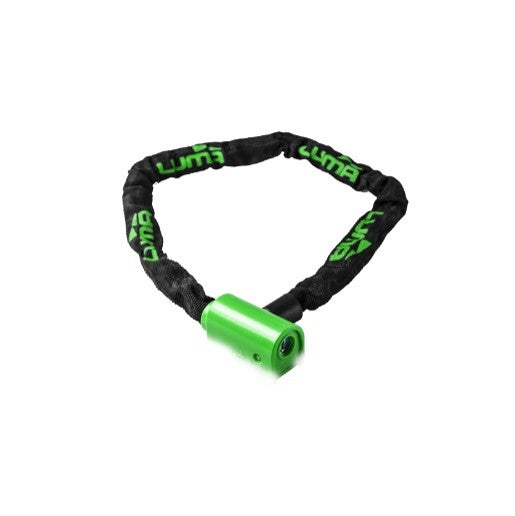 Luma Bicycle Lock with Green Highlights, Key lock Chain 5mm w/cover 1000mm, LUMA No1 lock brand in Spain