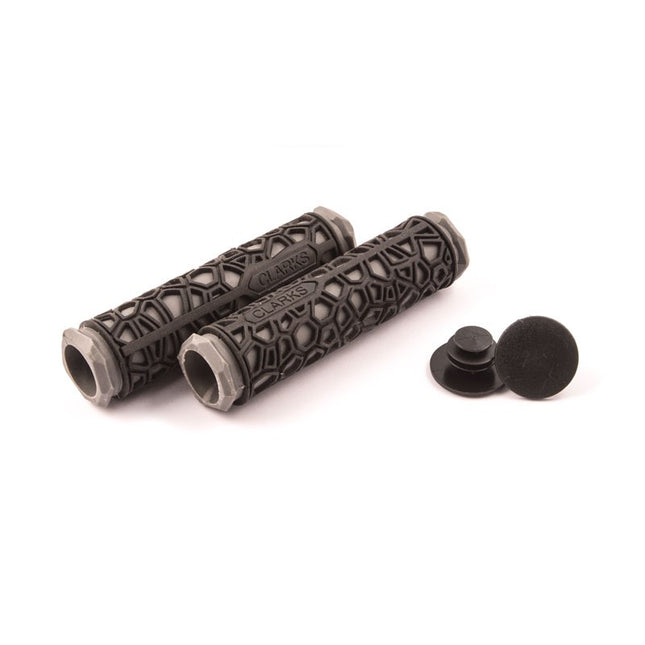 Clarks Bicycle GRIPS, Clarks, Rubber, Double Density,  Black / Grey, 130mm length,  w/plugs