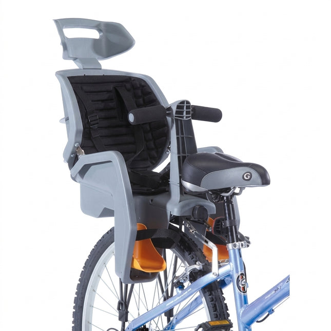 BABY SEAT - GREY Beto Deluxe, Suits 700C Non-Disc Bikes, 3 Point Safety Harness, Includes BLACK Rack, NOT suitable for rear suspension bikes