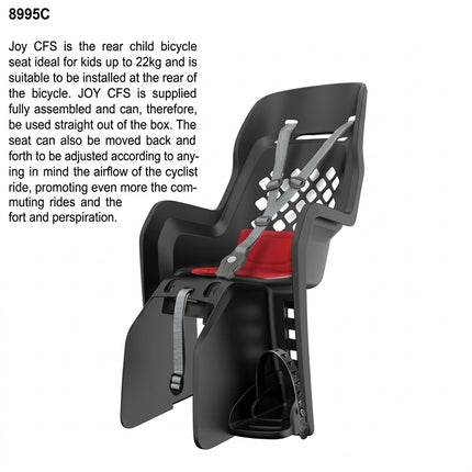 Baby seat, Polisport, JOY, RACK MOUNTING SYSTEM, Extra ventilation design, Dark Grey (Baby Seat ONLY - Rack NOT included - Will fit racks from...