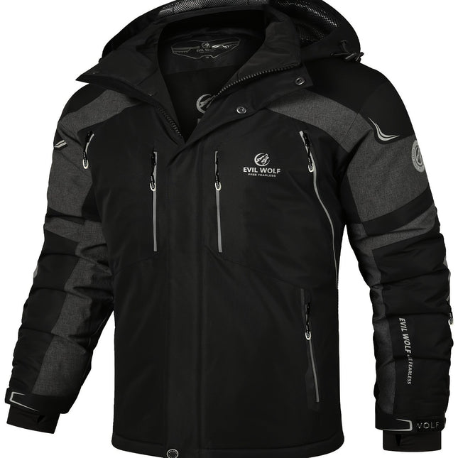 EX-STRETCH Men's Insulated Ski Jacket - Fleece-Lined, Waterproof, Windproof, Hooded, Adjustable Cuffs