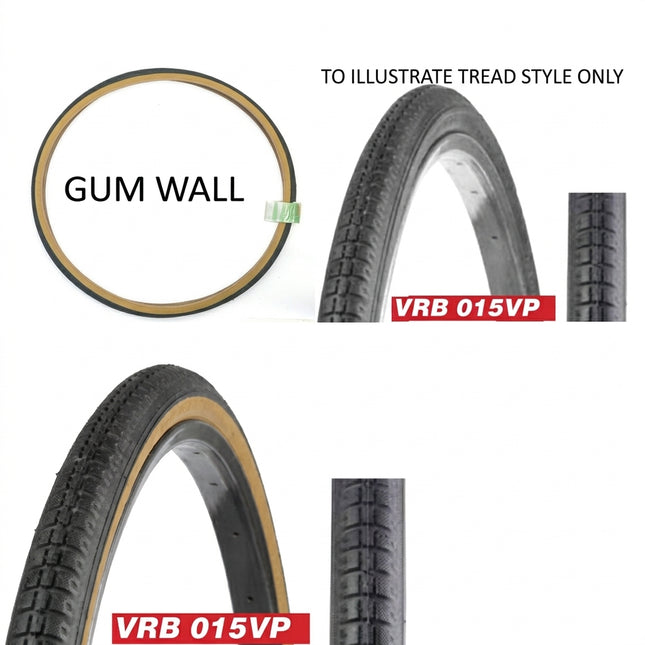 Tyre 27 x 1.1/4 BLACK with GUM WALL Block, (32-630) Quality Vee Rubber Tyre