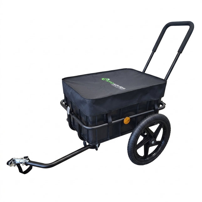 Bicycle Cargo trailer 2 in 1 - can also be used a push/pull trolley, Steel Frame, 16' wheels, Capacity:30kgs as trailer, 50kg as hand wagon, Loading size:68*53*40cm