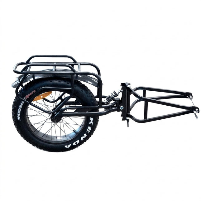 20" x 4" (FAT) Single wheel Cargo Trailer with Suspension & Pannier Racks. Steel Frame.MAXIMUM LOAD: 45kg MAX SPEED LOADED: 40kph