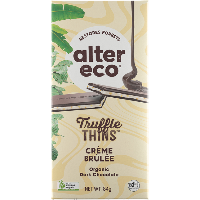 Alter Eco Chocolate Organic Creme Brulee Dark Truffle Thins 12 x 84g