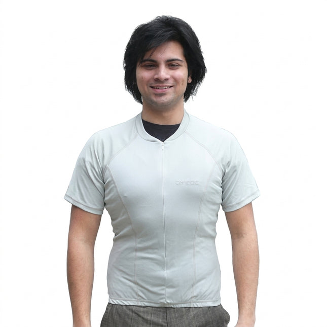 Jersey, COMO SPORTS, short sleeve, 3/4 length zip, 3 rear pockets, Size MEDIUM, colour GREY, "GREAT STARTER JERSEY"