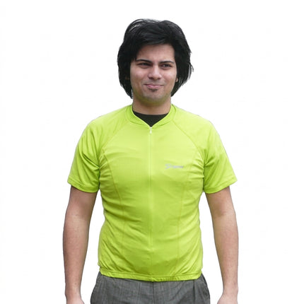 Jersey, COMO SPORTS, short sleeve, 3/4 length zip, 3 rear pockets, Size SMALL, colour GREEN, "GREAT STARTER JERSEY"