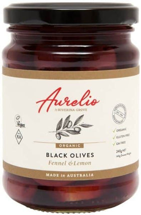 AURELIO ORGANIC BLACK OLIVES FENNEL & LEMON G/F 240G