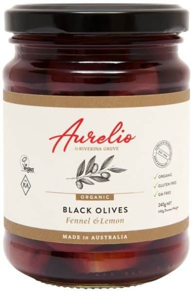 AURELIO ORGANIC BLACK OLIVES FENNEL & LEMON G/F 240G