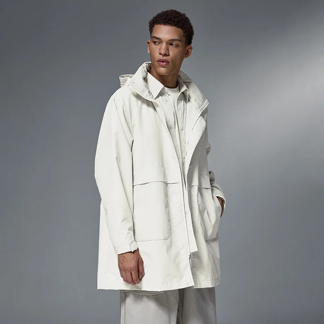 INFLATION Men's Oversized Windbreaker Jacket - Hooded Long Coat with Large Pockets