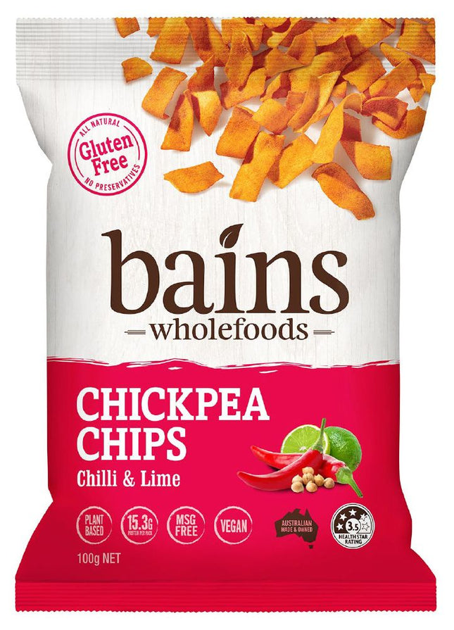 BAINS WHOLEFOODS CHICKPEA CHIPS CHILLI & LIME G/F 100G X 12