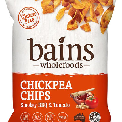BAINS WHOLEFOODS CHICKPEA CHIPS SMOKEY BBQ & TOMATO G/F 100G X 12