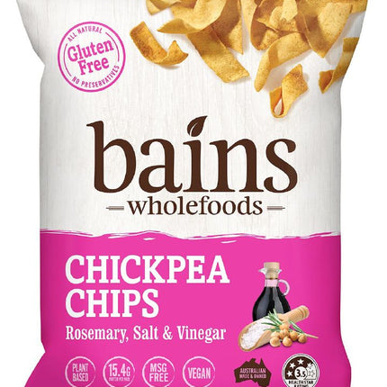 BAINS WHOLEFOODS CHICKPEA CHIPS ROSEMARY, SALT & VINEGAR G/F 100G X 12