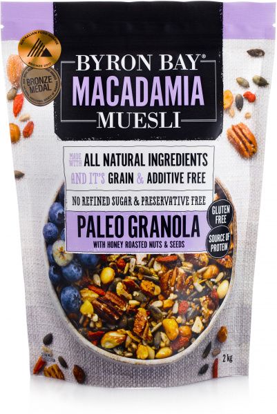 BYRON BAY MACADAMIA MUESLI GLUTEN FREE GRANOLA PALEO MIX HONEY ROASTED 2KG