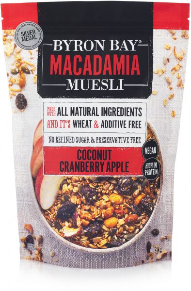 BYRON BAY MACADAMIA MUESLI GRANOLA COCONUT, CRANBERRY & APPLE 2KG
