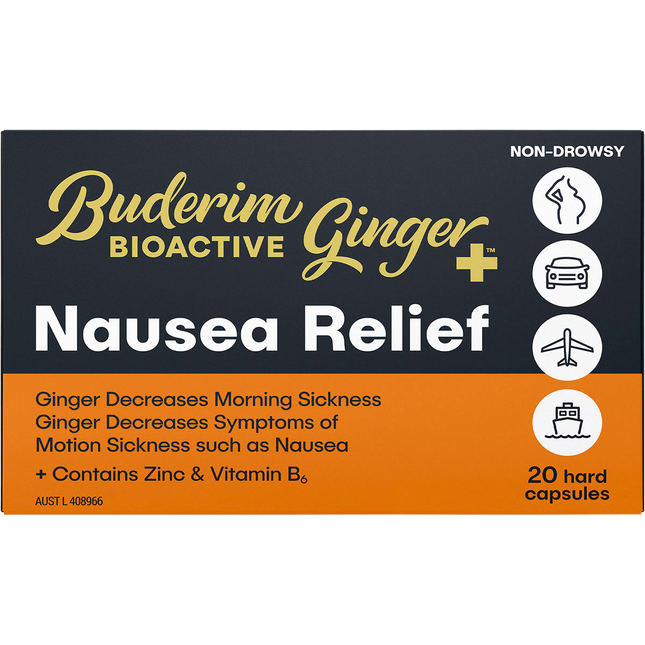 Buderim Ginger BioActive+ Nausea Relief Capsules 20 Caps