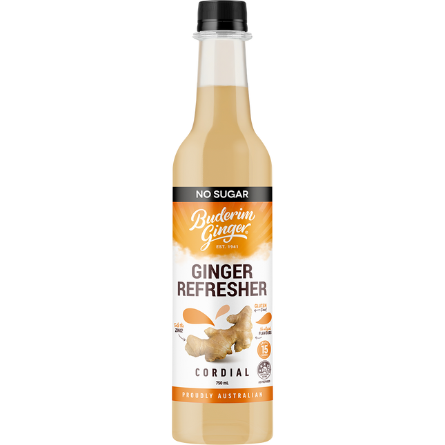 Buderim Ginger Ginger Refresher No Sugar Cordial 750ml