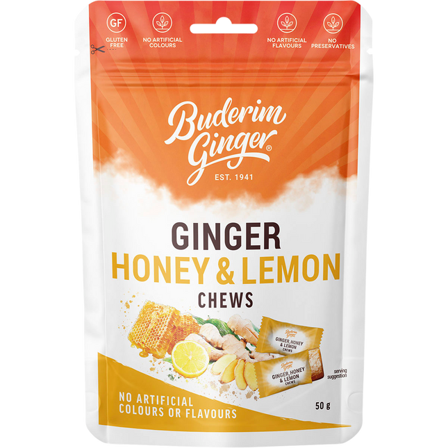 Buderim Ginger Honey & Lemon Chews 50g