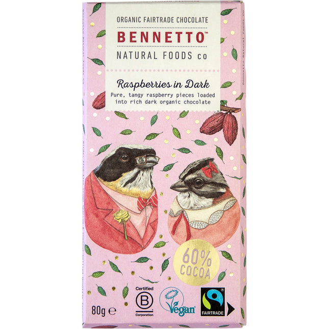 Bennetto - Organic Dark Chocolate Raspberries In Dark - 12x80g