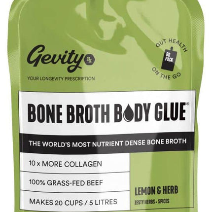GEVITY RX BONE BROTH BODY GLUE CONCENTRATE GO PACK LEMON & HERB G/F 200G
