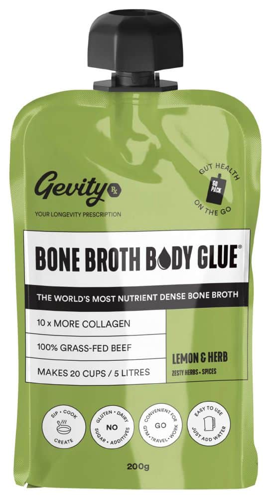 GEVITY RX BONE BROTH BODY GLUE CONCENTRATE GO PACK LEMON & HERB G/F 200G