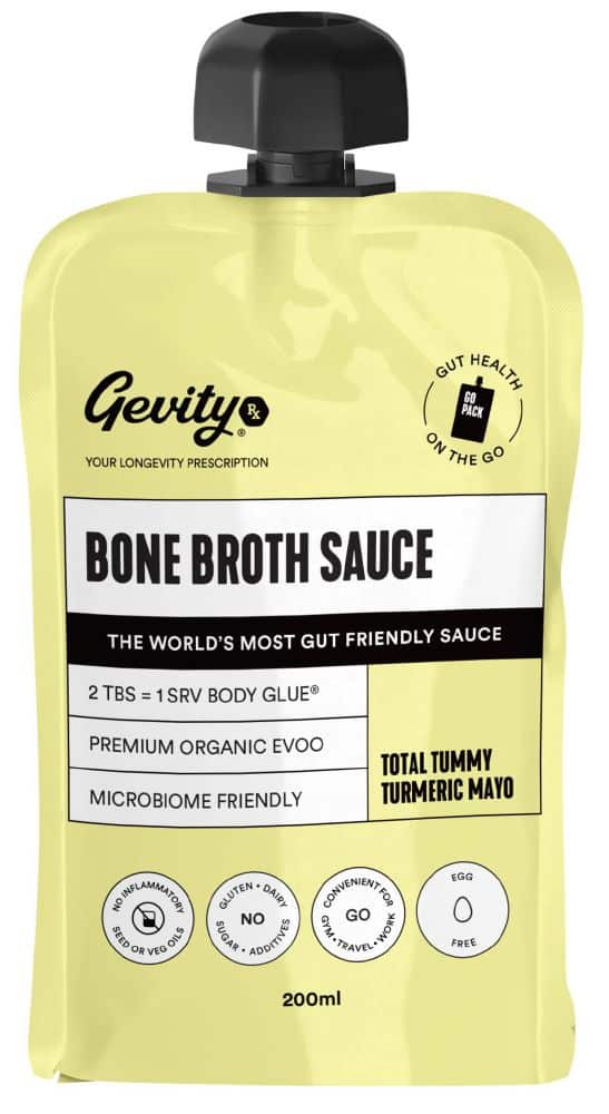 GEVITY RX BONE BROTH SAUCE TOTAL TUMMY TURMERIC MAYO GO PACK 200ML