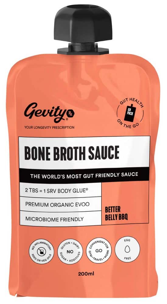 GEVITY RX BONE BROTH SAUCE BETTER BELLY BBQ SAUCE GO PACK 200ML