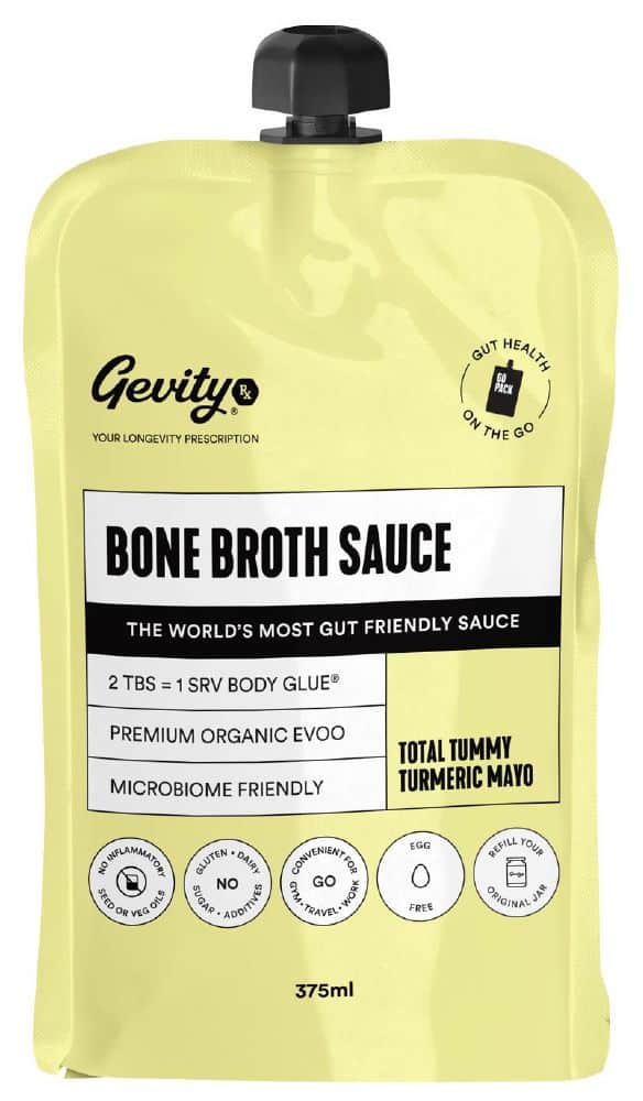 GEVITY RX BONE BROTH SAUCE TOTAL TUMMY TURMERIC MAYO GO PACK 375ML