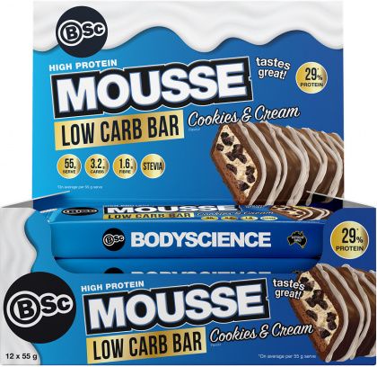 BSC HIGH PROTEIN LOW CARB MOUSSE BARS COOKIES & CREAM 12X55G