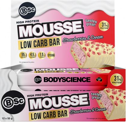 BSC HIGH PROTEIN LOW CARB MOUSSE BARS STRAWBERRIES & CREAM 12X55G