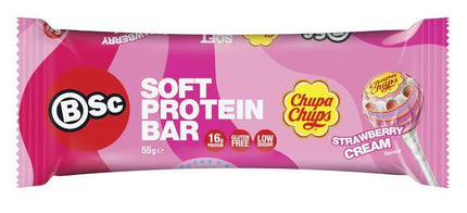 BSC X CHUPA CHUPS SOFT PROTEIN BARS STRAWBERRY CREAM MULTI PACK G/F 5X40G