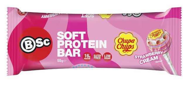 BSC X CHUPA CHUPS SOFT PROTEIN BARS STRAWBERRY CREAM MULTI PACK G/F 5X40G