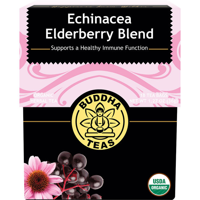 Buddha Teas Organic Echinacea Elderberry Herbal Tea Bags 18pk