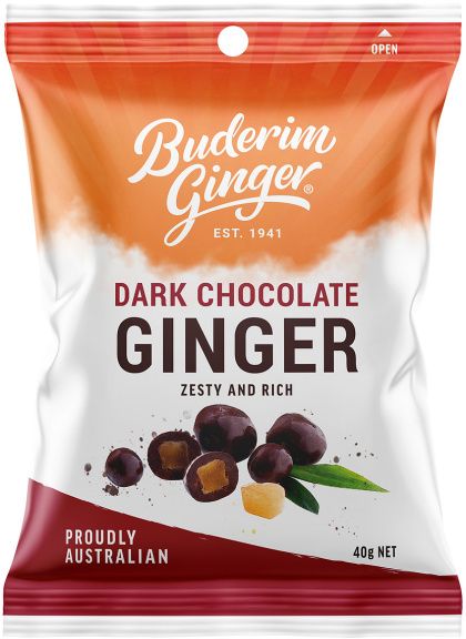 BUDERIM GINGER SNACK PACK DARK CHOC GINGER 40G
