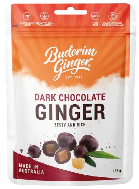 BUDERIM GINGER GINGER DARK CHOCOLATE 125G