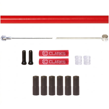Clarks BRAKE KIT front & rear,- Universal INNER & OUTER, 2000 &1000mm Stainless Steel cables, 5mm 2P RED 1700mm housing, w/ 6 ferrules & 2 x donuts