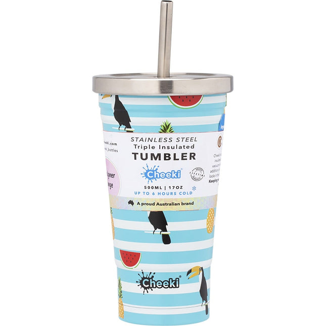 CHEEKI - INSULATED TUMBLER TOUCAN WITH S/STEEL STRAW 500ML