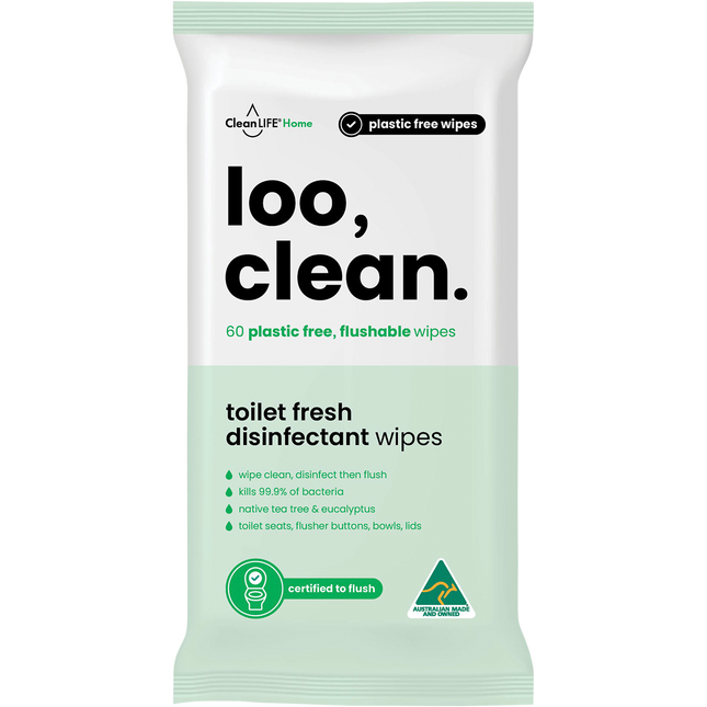 CleanLIFE Loo Clean Flushable Plastic Free Wipes 60pk