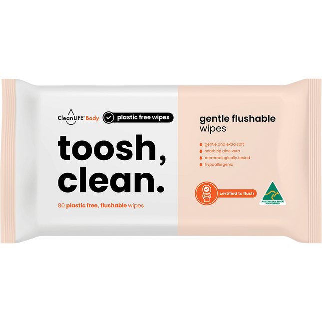 CleanLIFE Toosh Clean Flushable Plastic Free Wipes 80pk
