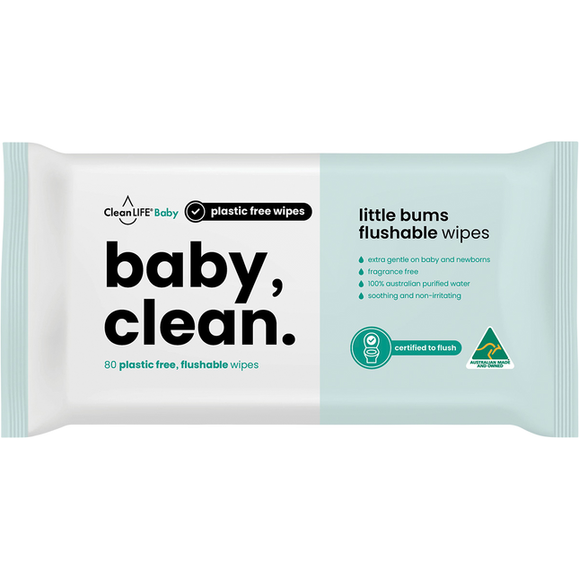 CleanLIFE Baby Clean Flushable Plastic Free Wipes 80pk