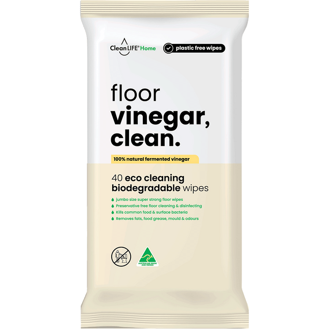 CleanLIFE Vinegar Clean Floor Plastic Free Wipes 40pk